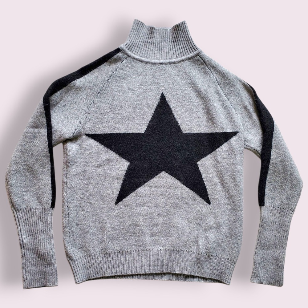 Womens Star Print Mock Neck Sweater Gray Knit‎ Long Sleeve Pullover Top